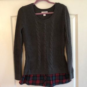 Maternity sweater with faux plaid shirt